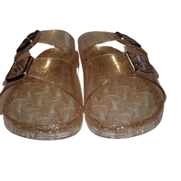 Jelly Sandals womens Slip On Shoes Rose Gold Strap Buckles Glitter 6-7 - Picture 2 of 7
